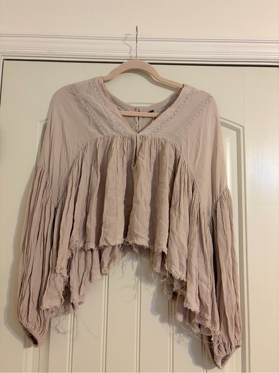 Free People Tops - Free People Blush Pink Crinkled Peasant Blouse - Long Sleeve